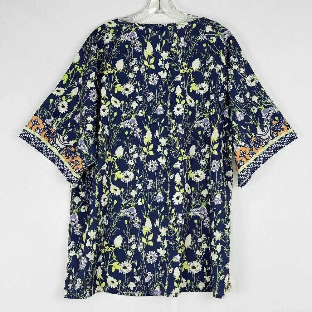 Norecoora Peasant BOHO Floral V-Neck Short Sleeve Top Blouse Size XL - Picture 3 of 15